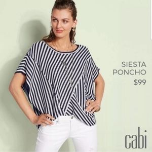 Cabi | Siesta Poncho #5395 Navy Gray Stripe Size Large